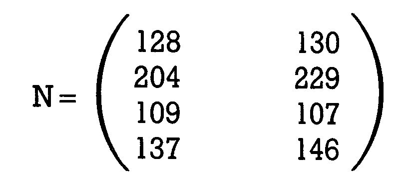 Matrix N mit vier Zeilen und zwei Spalten numerischer Werte