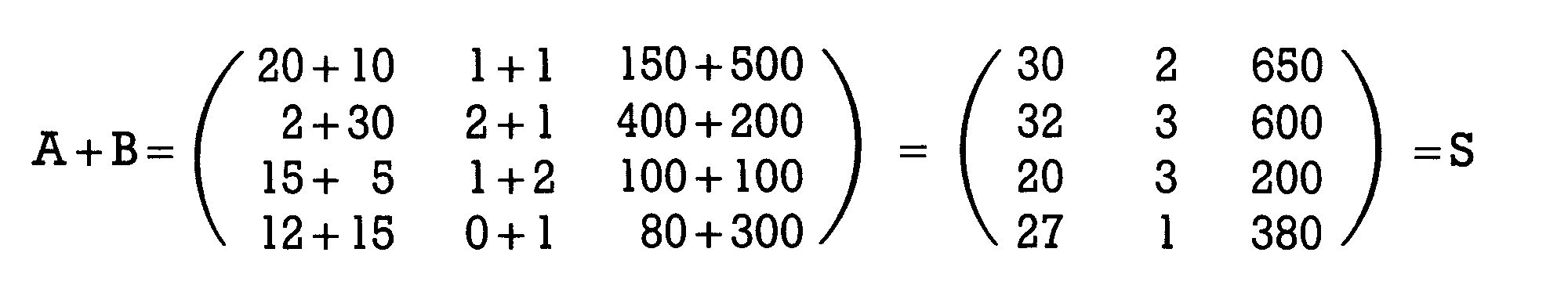 Summenbildung A plus B mit Zwischenschritten und Ergebnismatrix S