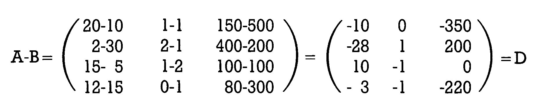 Subtraktion A minus B mit Zwischenschritten und Ergebnismatrix D