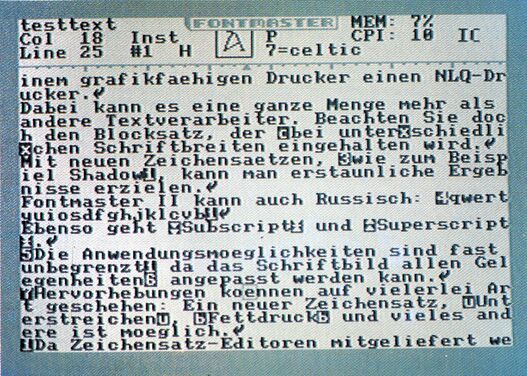 Schwarzweißer Bildschirm mit kleinem Text und Statuszeile am oberen Rand
