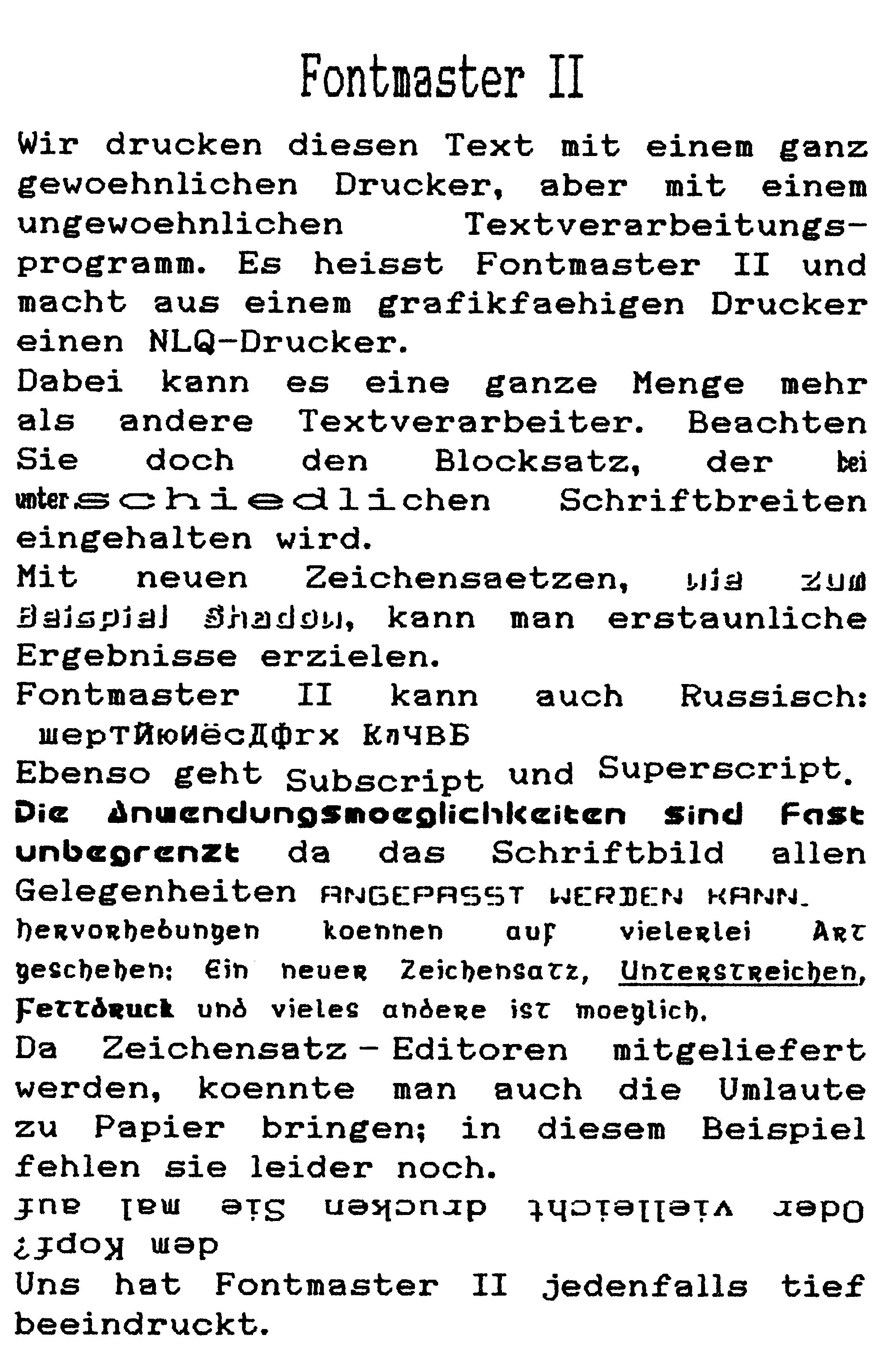 Gedruckter Textausdruck mit verschiedenen Schriftarten, Unterstreichungen und Fettdruck