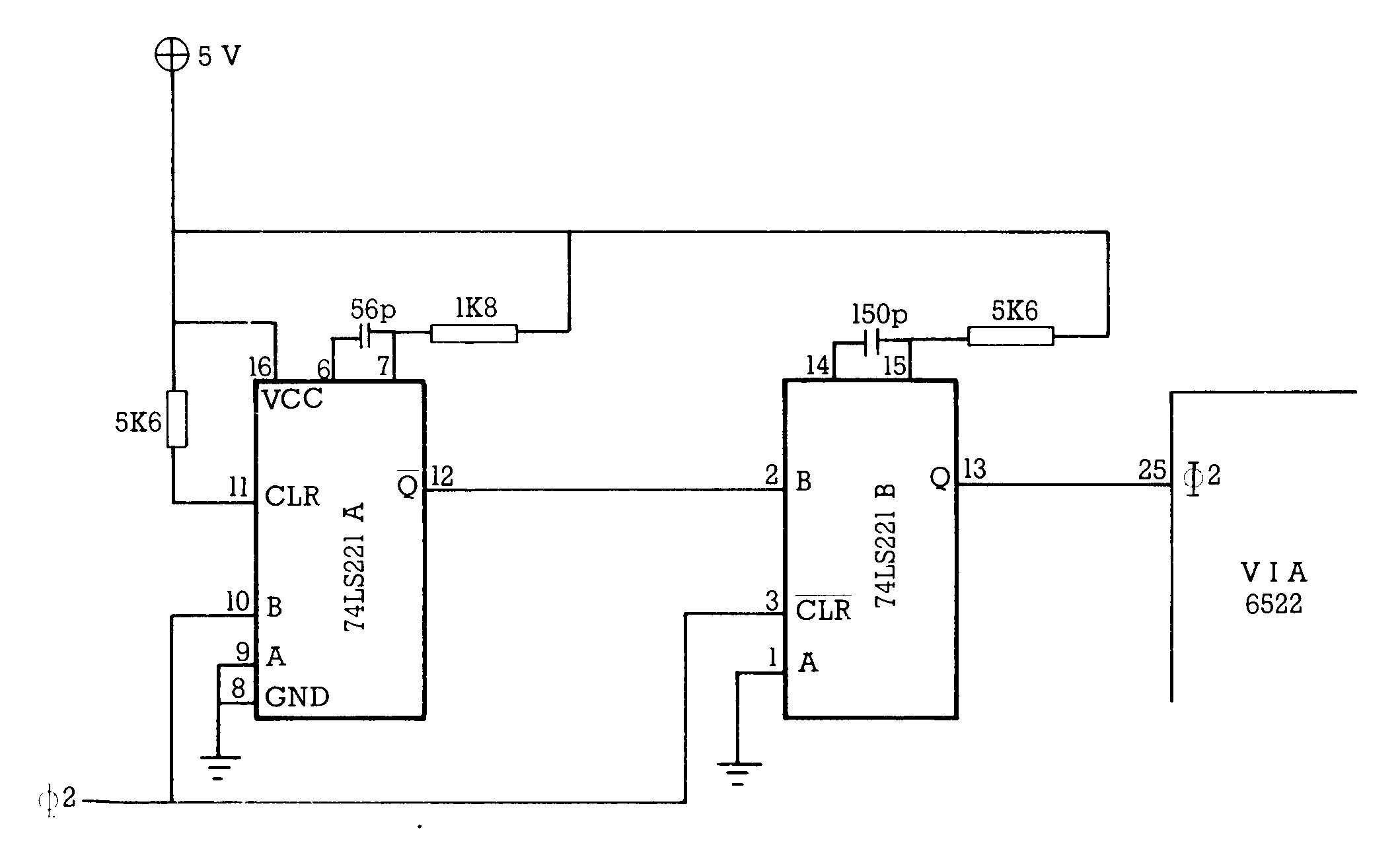 Schaltplan des Anschlusses einer VIA 6522 an den C 64