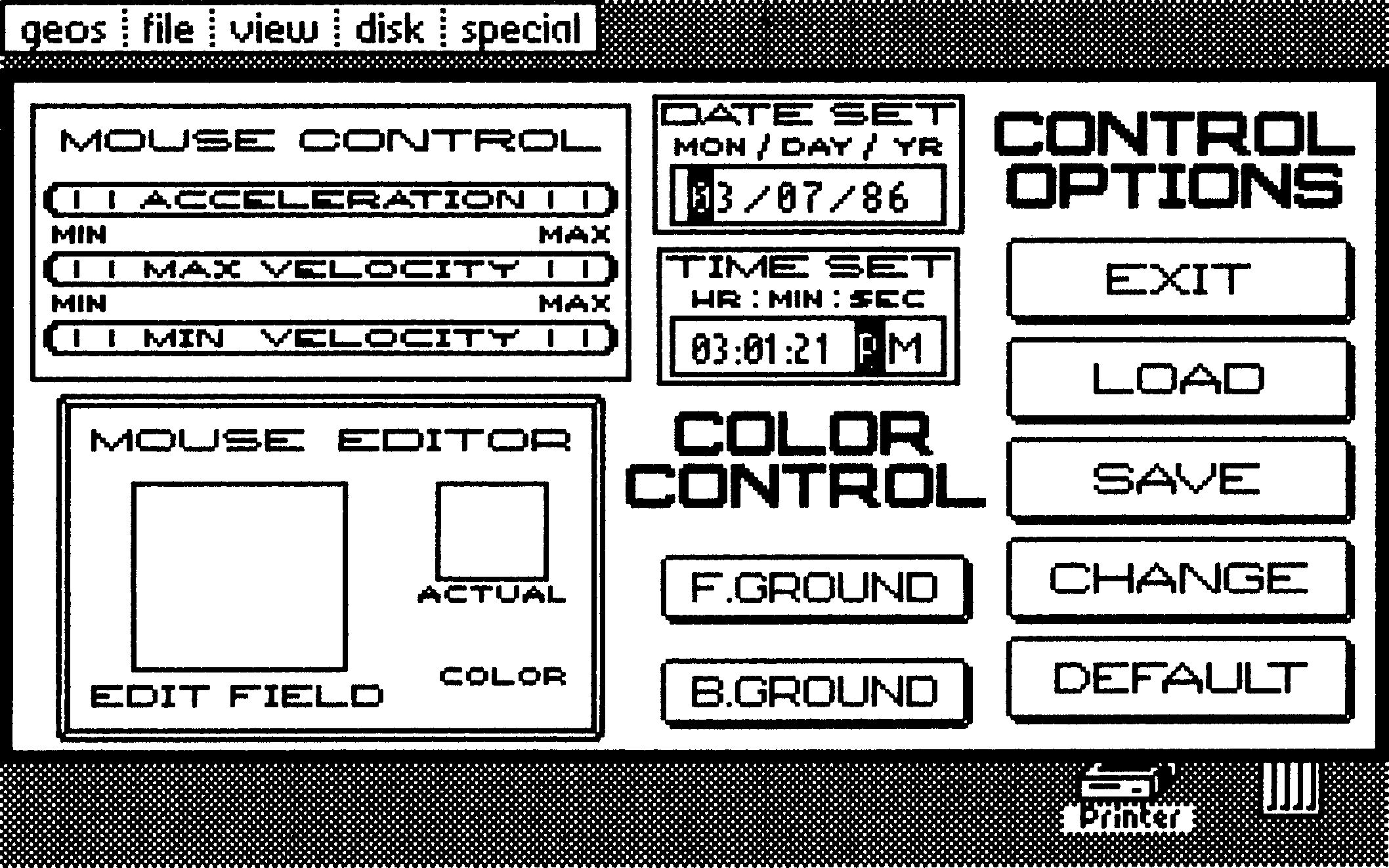 Screenshot des preference-mgr-Fensters mit Mouse Control, Date Set, Time Set, Color Control und Control Options