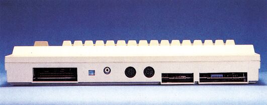 Foto der Rückseite des C 64 II mit Expansionsport, Fernseheranschluß, seriellem Bus und User-Port