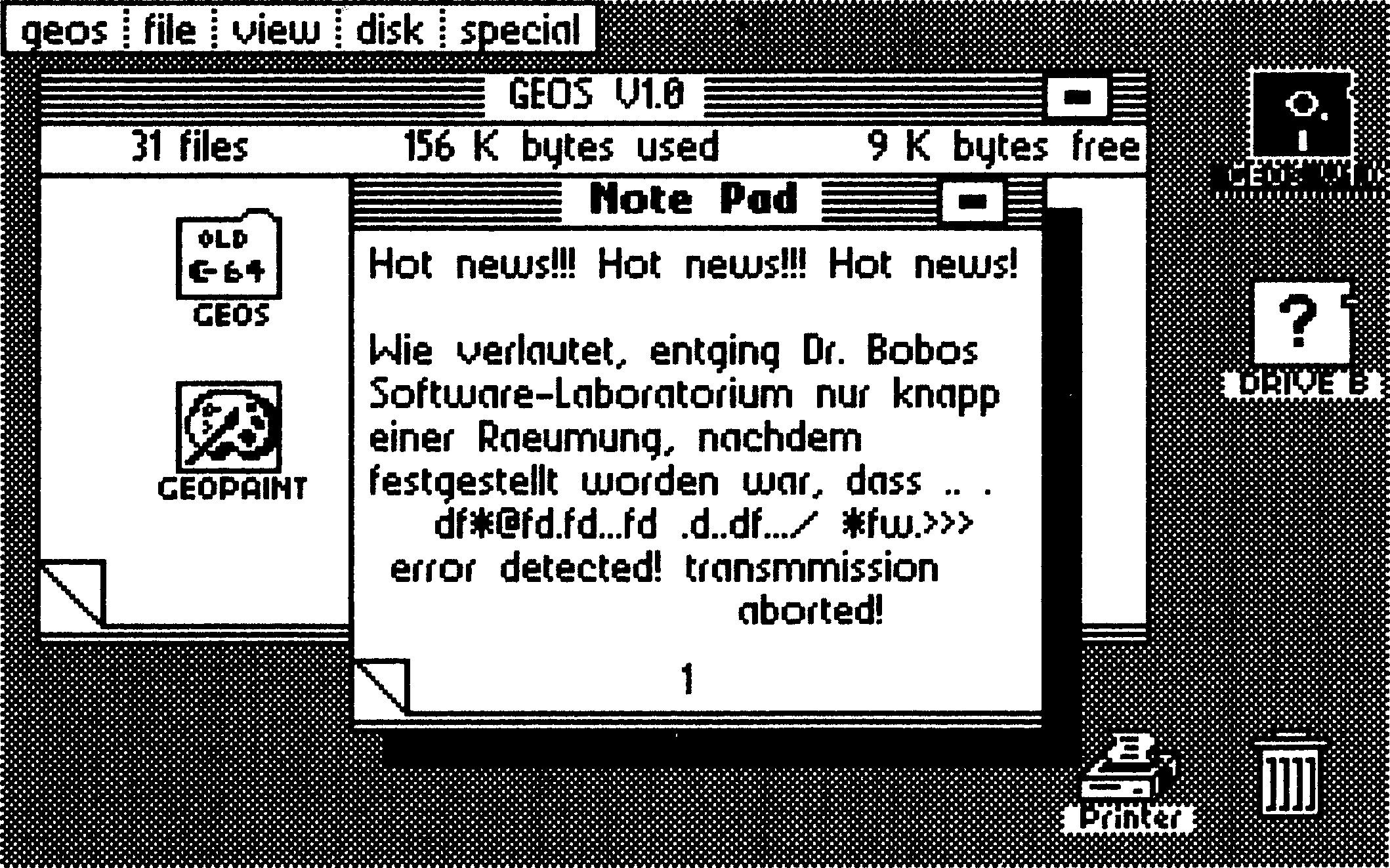 Screenshot des Geos-Note-Pad-Fensters mit einer Textnotiz