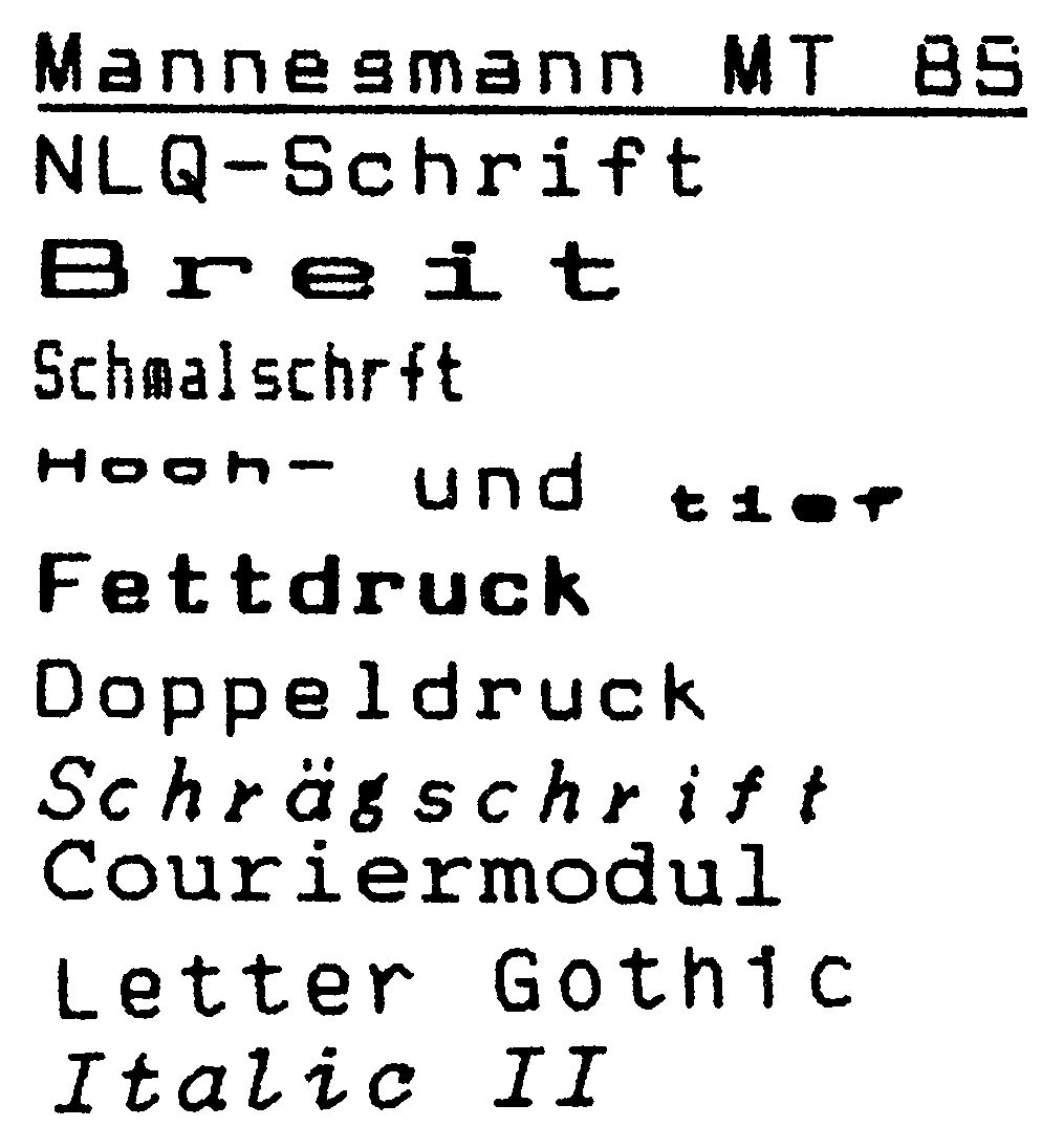 Druckprobe verschiedener Schriftarten des MT-85