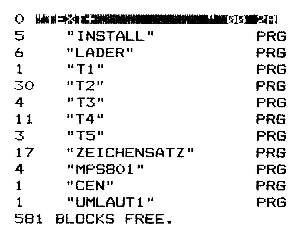Disketten-Inhaltsverzeichnis mit den Programmteilen von Master-Text