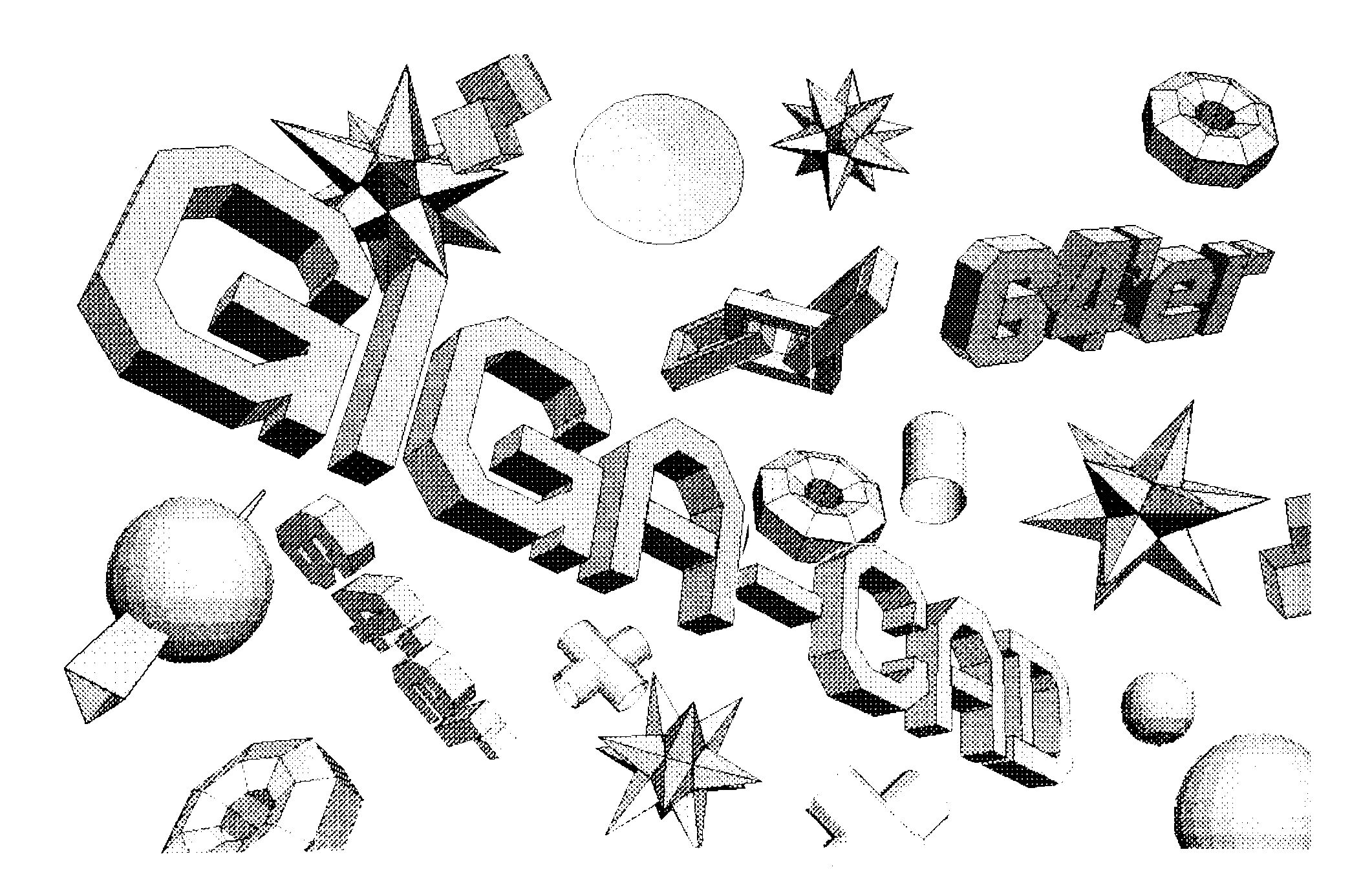 3D-Drahtgittergrafik mit dem Schriftzug »GIGACAD« und geometrischen Körpern