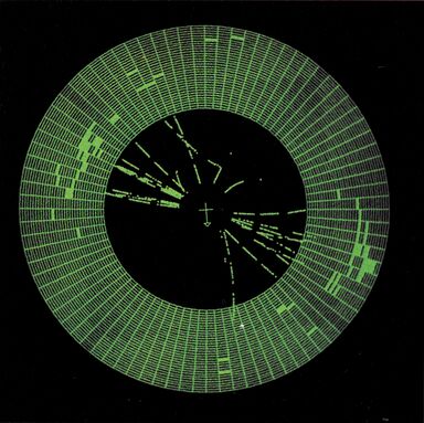 Computer-Darstellung der Flugbahnen in einem Detektor