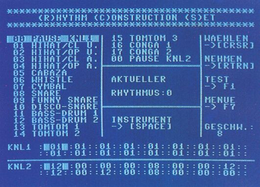 Rhythmenmuster-Editor mit Liste der Instrumente und Spurenanzeige
