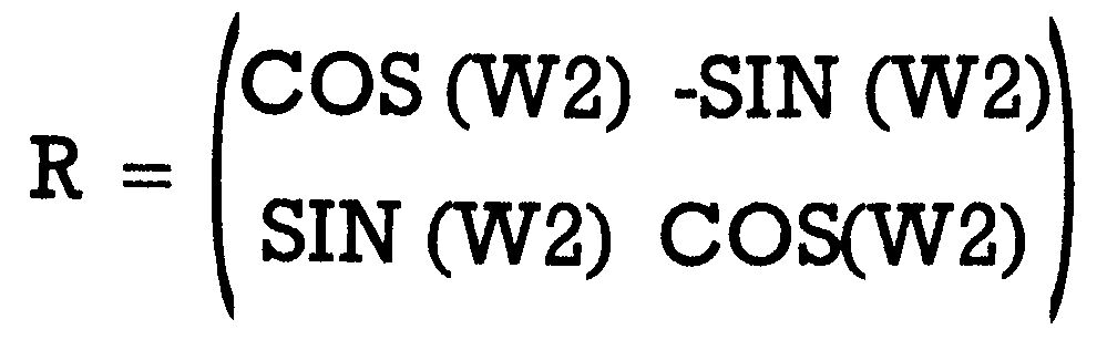 Grüner Formelkasten: veränderte Rotationsmatrix R mit COS(W2) und -SIN(W2)