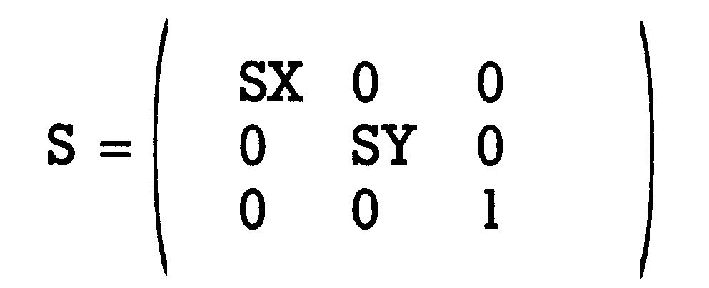 Grüner Formelkasten: Skalierungsmatrix S als 3,3-Matrix mit SX, SY und 1 auf der Diagonalen