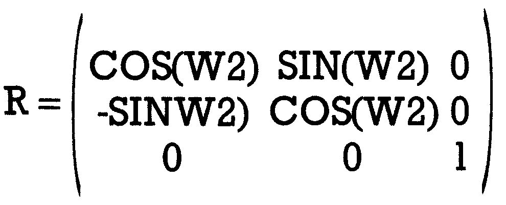 Grüner Formelkasten: Rotationsmatrix R als 3,3-Matrix mit COS(W2), SIN(W2) und 1 auf der Diagonalen