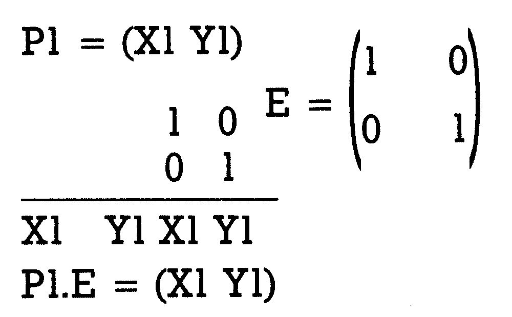 Grüner Formelkasten: P1 = (X1 Y1); Einheitsmatrix E; Ergebnis P1·E = (X1 Y1)