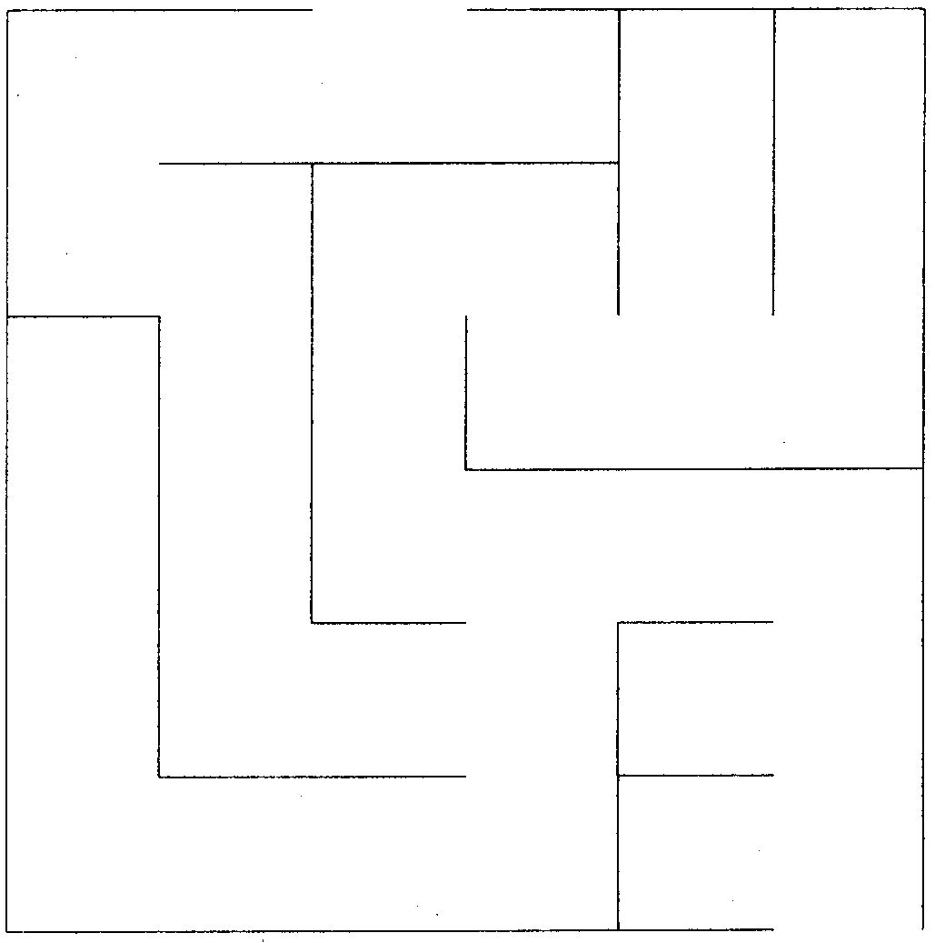 Quadratisches Labyrinth aus schwarzen Linien auf hellblauem Grund