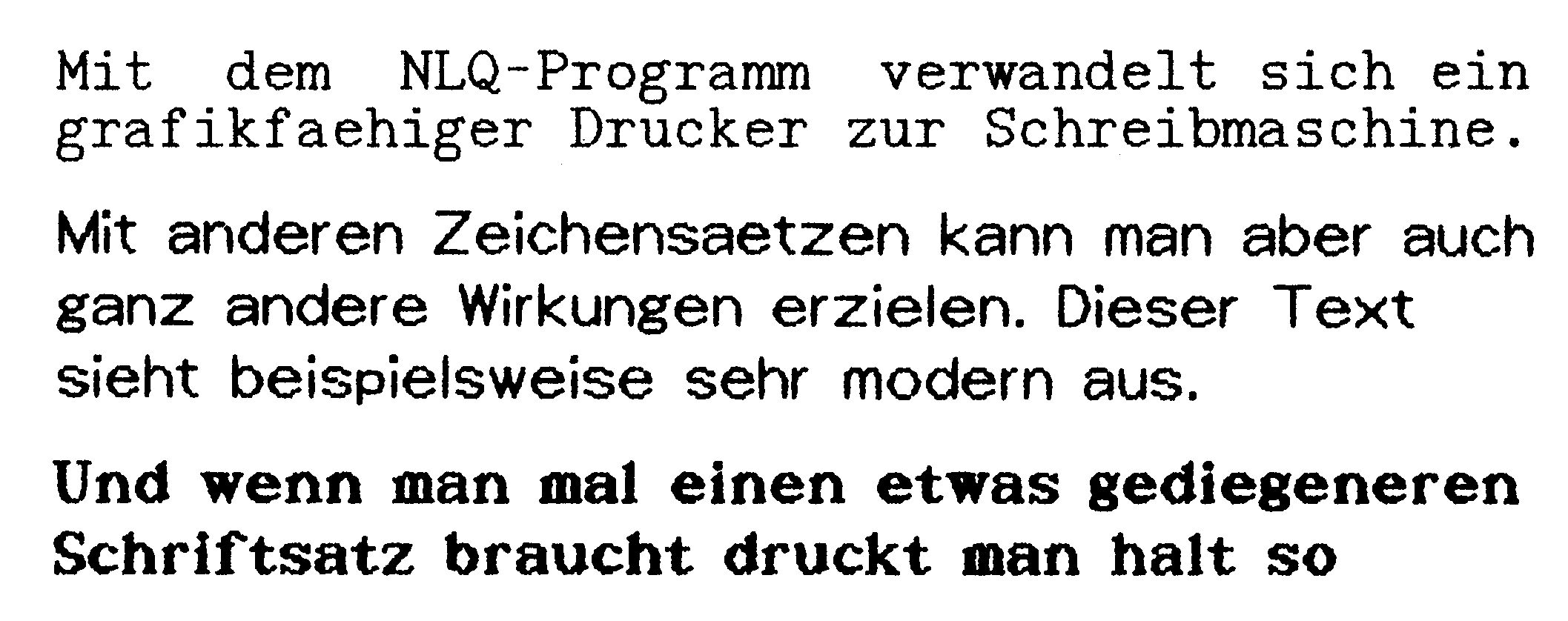 Druckprobe mit drei Absätzen deutschem Text in drei verschiedenen Schriftarten