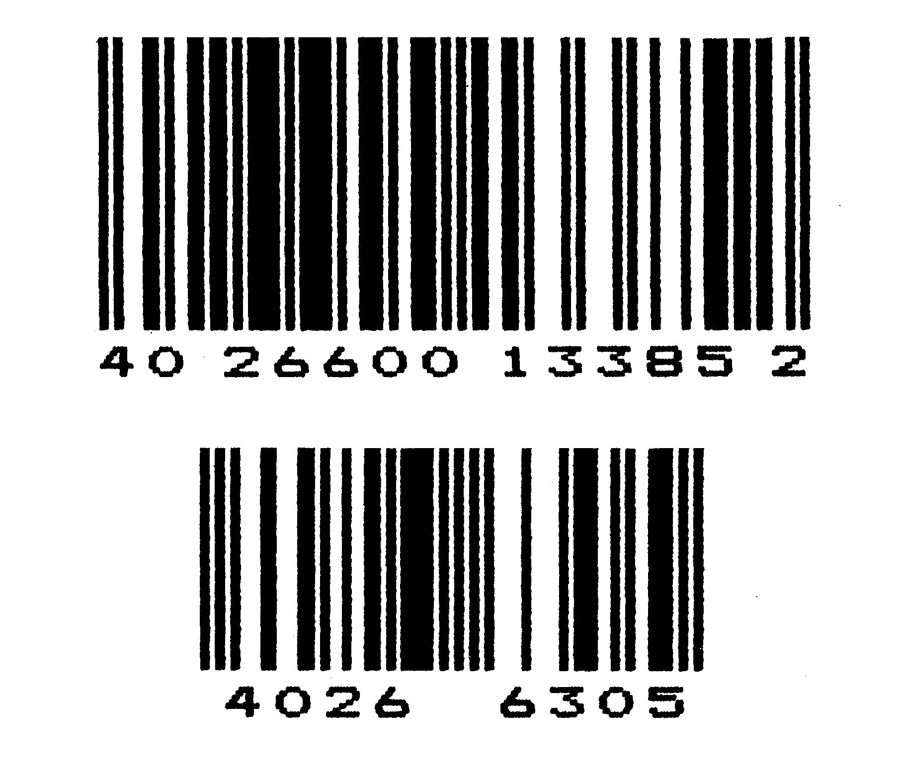 Zwei gedruckte Strichcodes mit den Ziffernfolgen 40 26600 13385 2 und 4026 6305