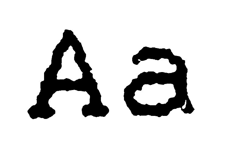 Stark vergrößerter Ausdruck der Buchstaben »Aa« mit sichtbarer Punktmatrix