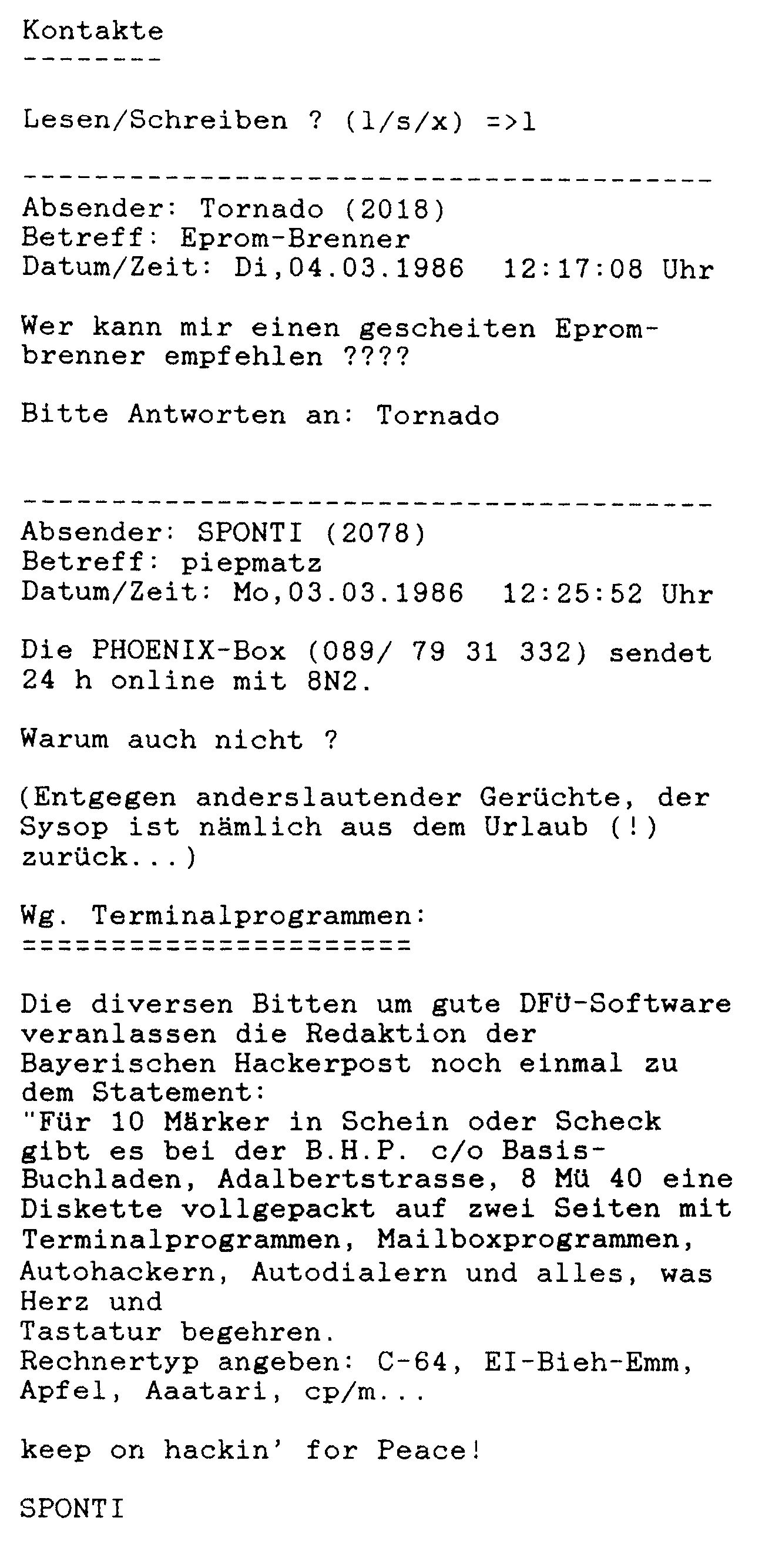 Bildschirmausdruck einer Mailbox mit einer Liste von Kontaktanzeigen
