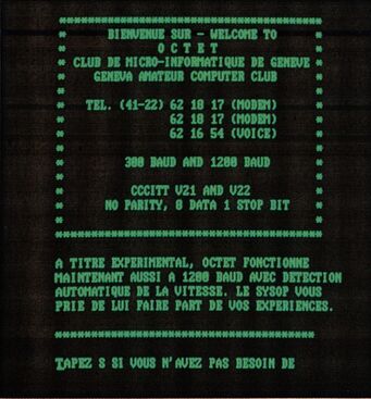 Bildschirmausdruck einer französischsprachigen Mailbox-Begrüßung mit Telefonnummern und Übertragungsparametern