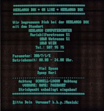 Bildschirmausdruck einer Mailbox-Begrüßung mit Anschrift und Telefonnummer