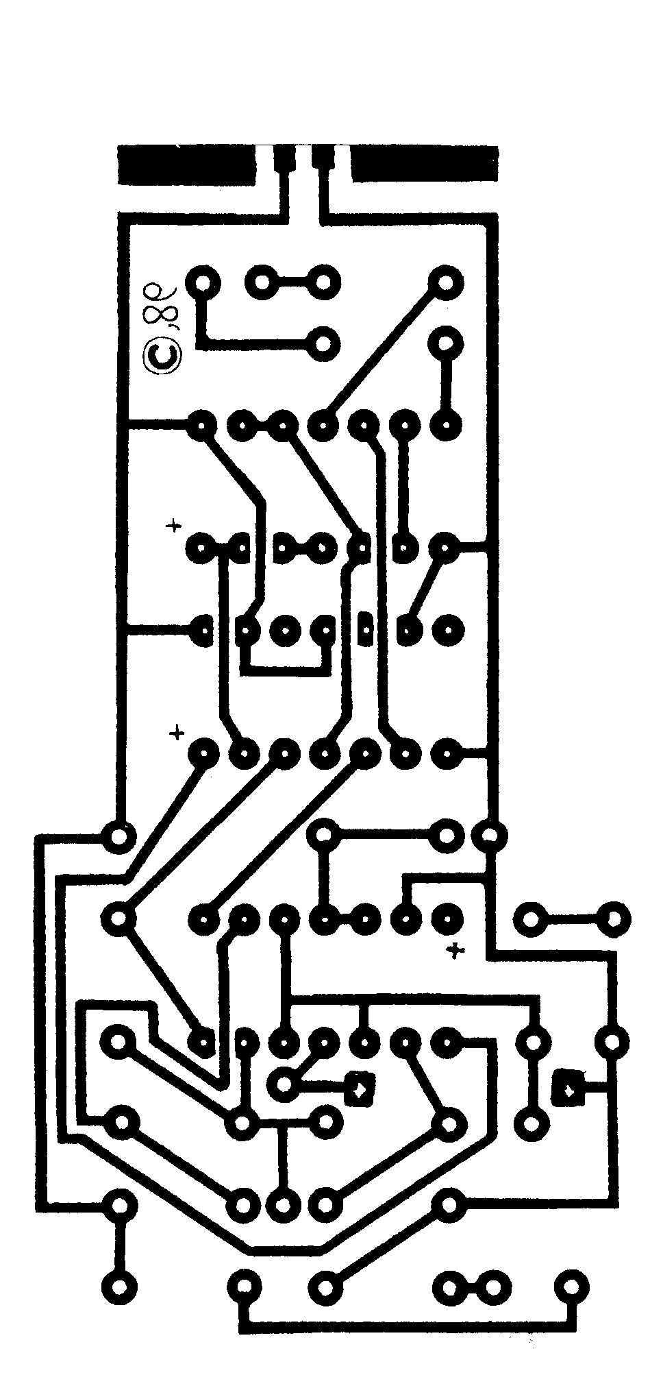 Platinen-Layout der Digitizer-Schaltung, schwarze Leiterbahnen auf weißem Grund