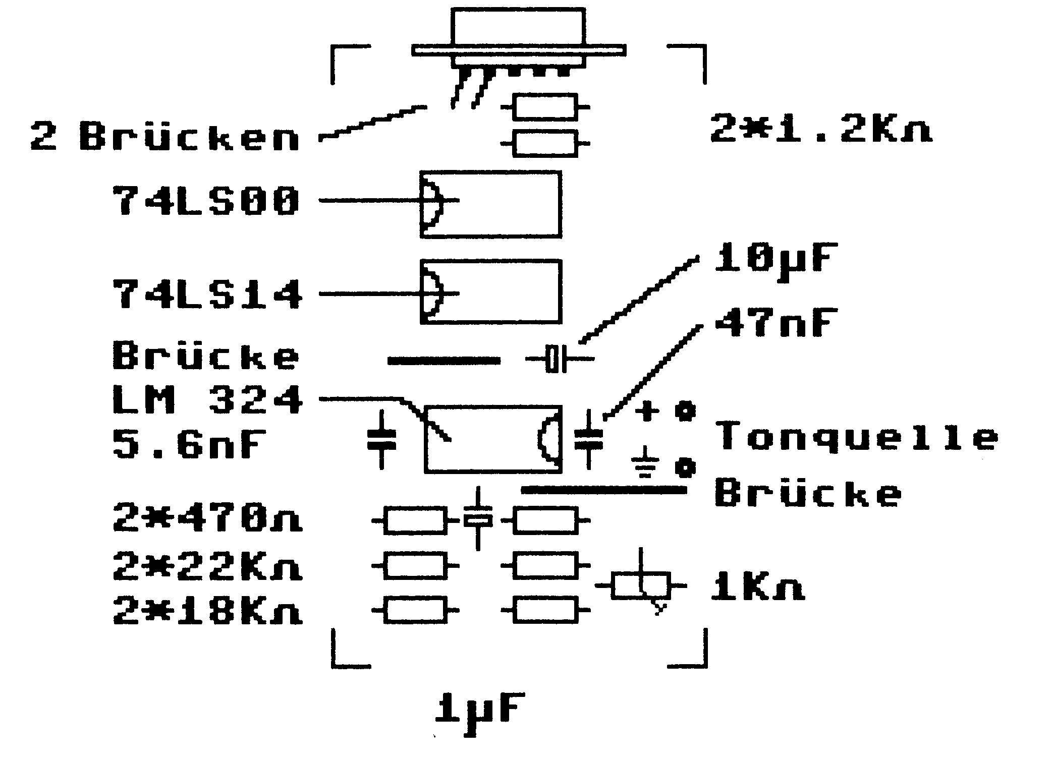 Bestückungsplan der Digitizer-Platine mit eingezeichneten Bauteilen und Beschriftungen