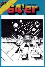 Titelseite eines 64'er-Sonderhefts mit Zeichnung von geometrischen Körpern, Bildschirm und Joystick auf einer karierten Fläche