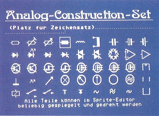 Bildschirm »Analog-Construction-Set« mit Schaltzeichen für elektronische Bauteile