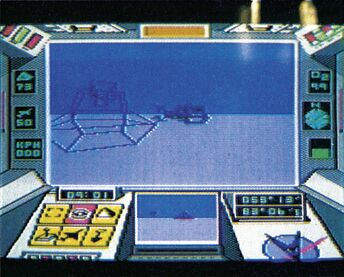 Bildschirmfoto: Cockpit-Ansicht mit Instrumenten und Radar, darüber eine blaue Eislandschaft