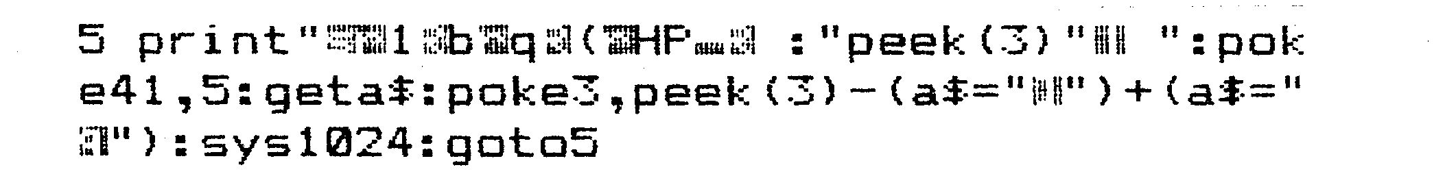 Basic-Listing mit Zeile 5; in den Zeichenketten stehen mehrere Grafik- und Steuerzeichen